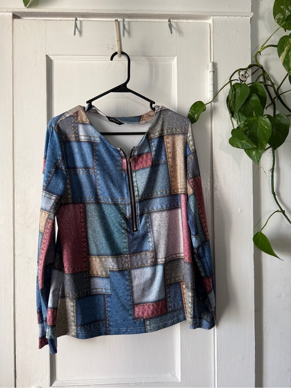 chicme Blue Patterned Knit Top M